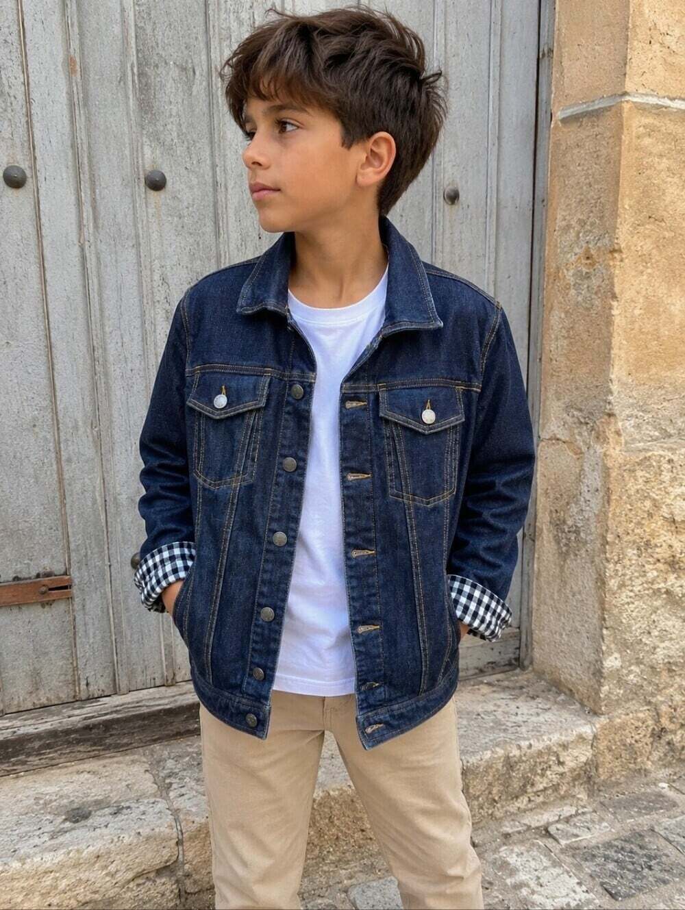 Roots Kids Canada Denim Jacket XL Sherpa Lined Dark Wash Stretch Trucker Coat